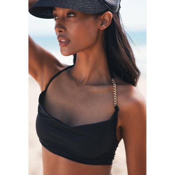 L*Space Voltaire Bikini Top in Black Gold Chain Size Small Halter NWT - Picture 1 of 6